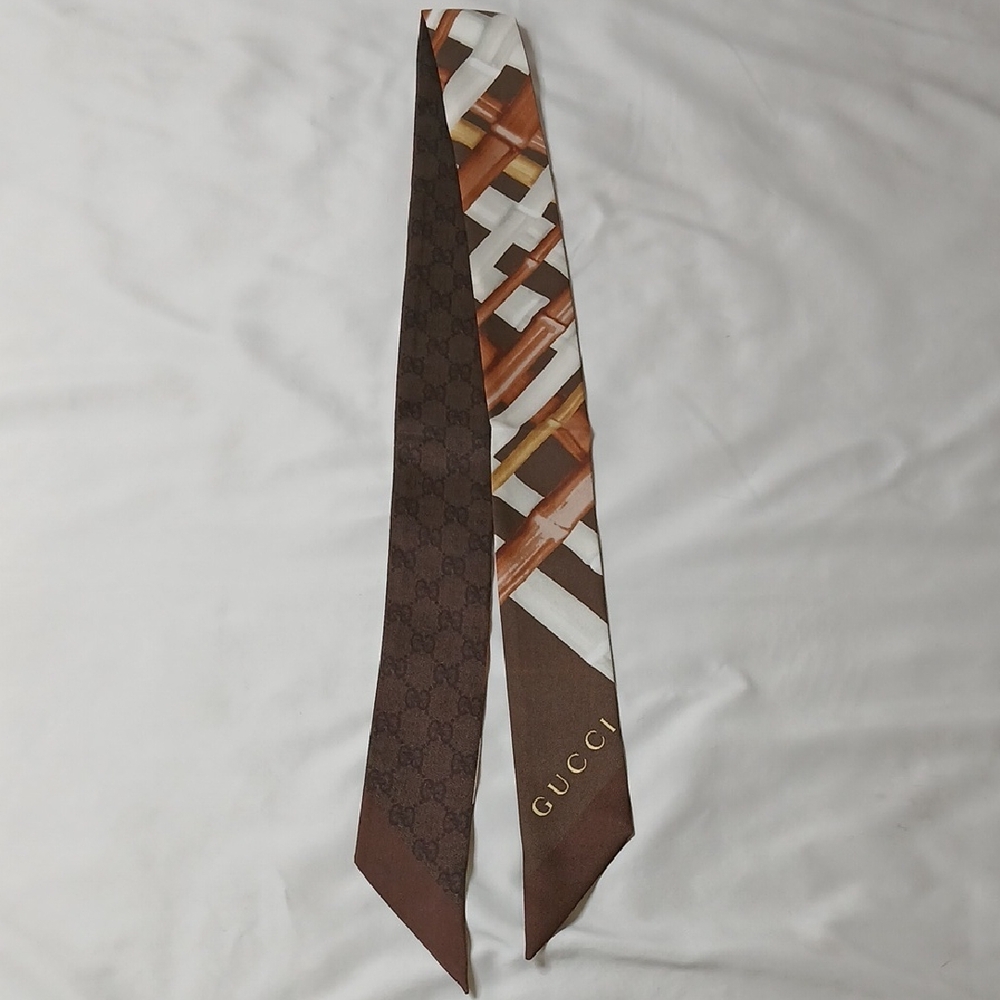 Gucci Brown Silk Twilly with GG Motif